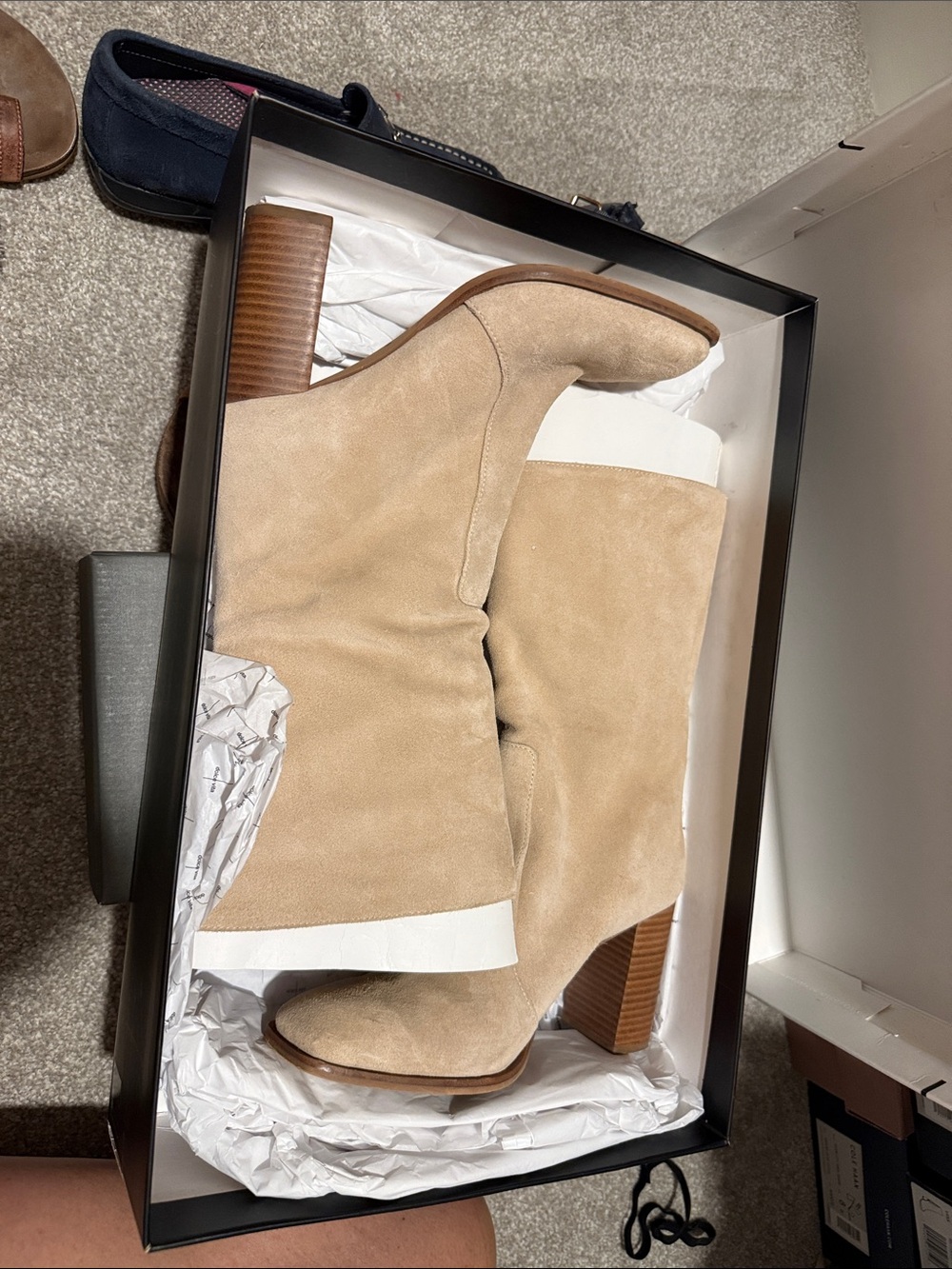 Dolce Vita Beige Suede Mid-Calf Block Heel Boots